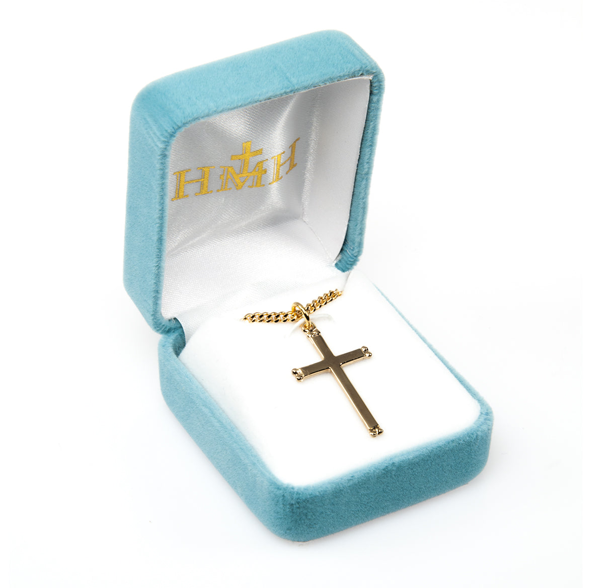 Beaded End Gold Over Sterling Silver Cross Necklace | 16kt Gold Plated .925 Silver