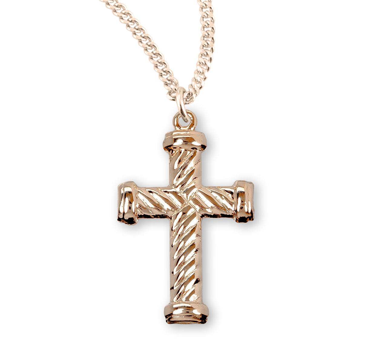 Gold Over Sterling Silver Twist Design Cross Necklace | 16kt Gold Plated .925 Silver