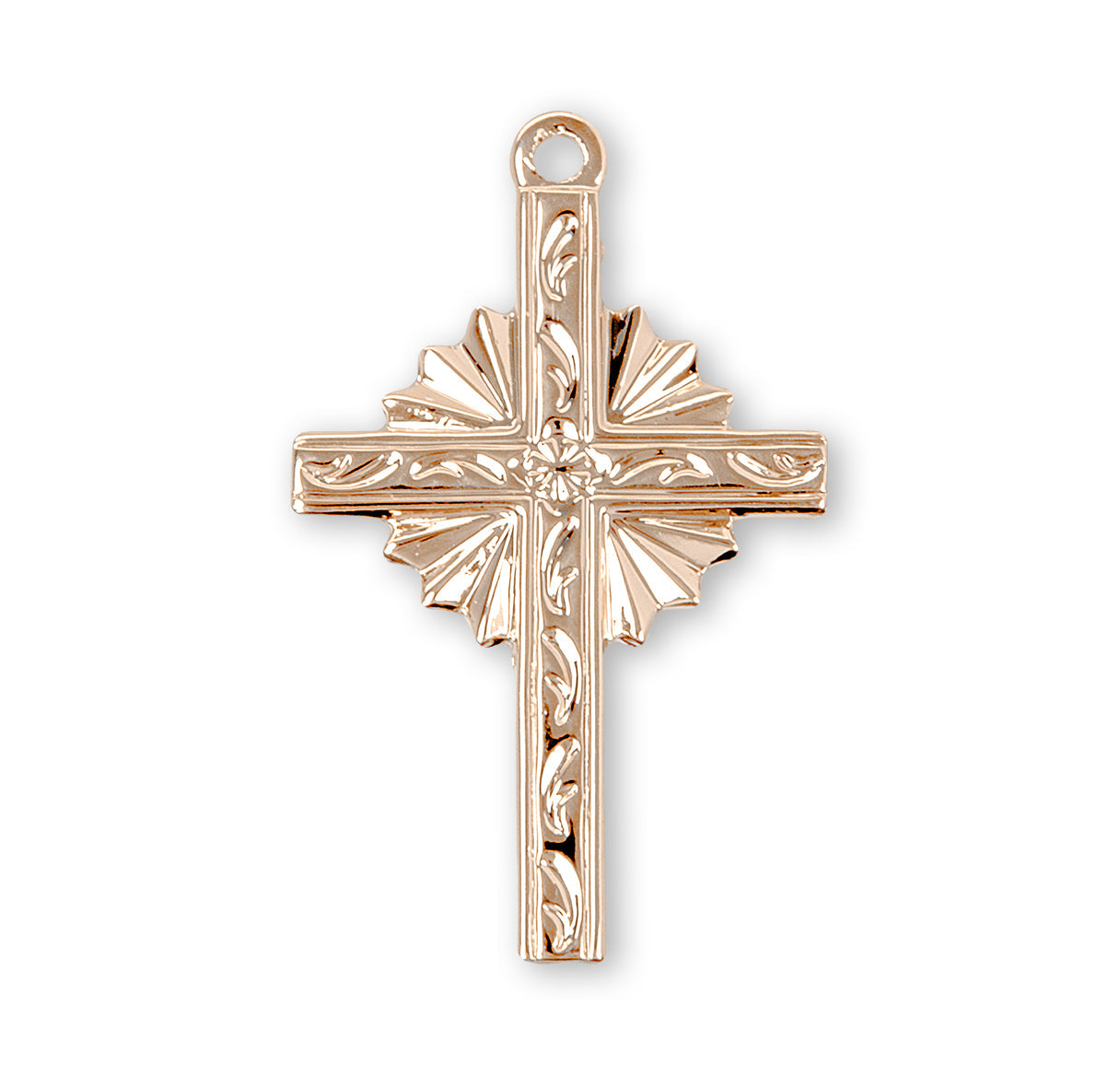 Gold Over Sterling Silver Engraved Vine Design Cross Necklace | 16kt Gold Plated .925 Silver