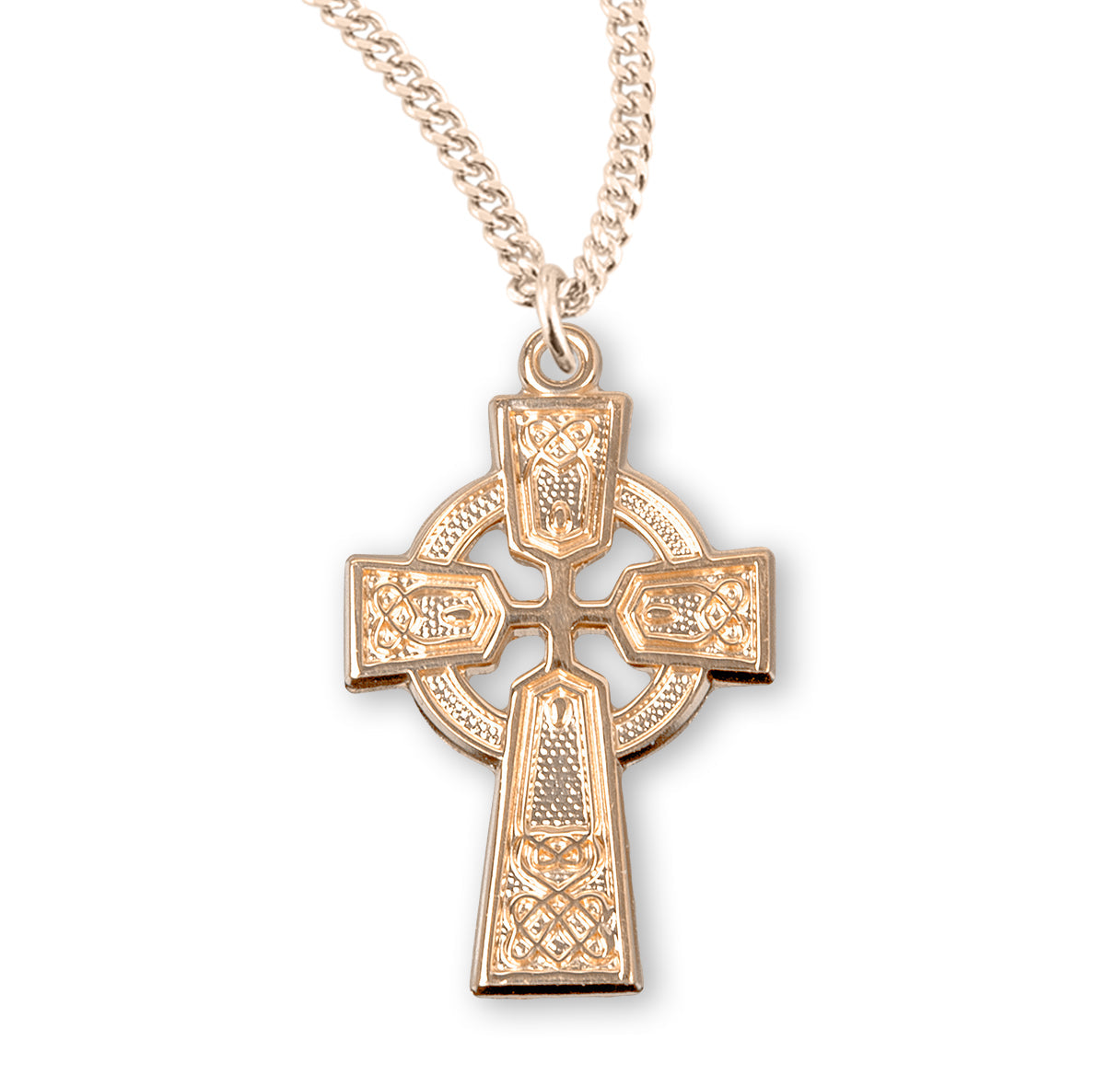 Gold Over Sterling Silver Irish Celtic Cross Pendant | 16kt Gold Plated .925 Silver