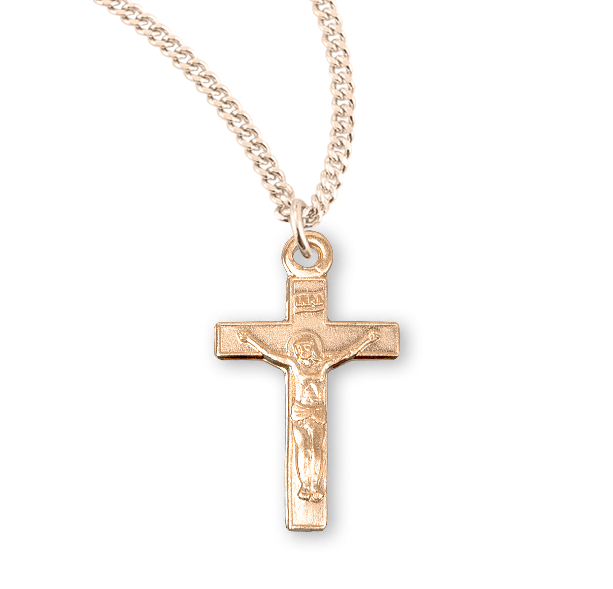 Gold Over Sterling Silver Basic Crucifix Necklace | 16kt Gold Plated .925 Silver