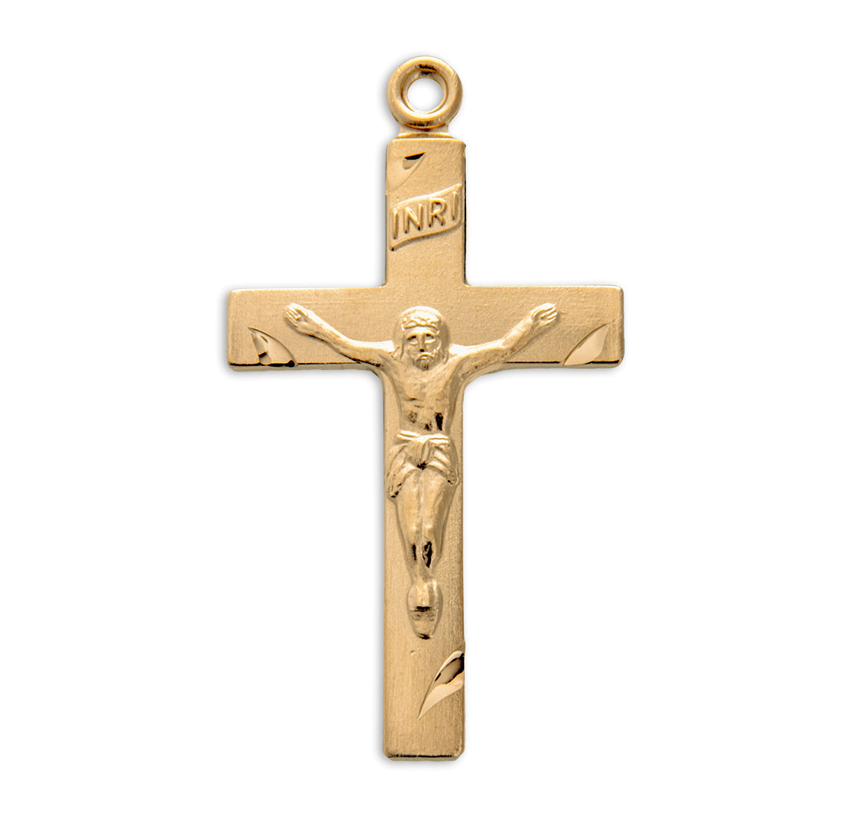 Basic Engraved Gold Over Sterling Silver Crucifix Necklace | 16kt Gold Plated .925 Silver