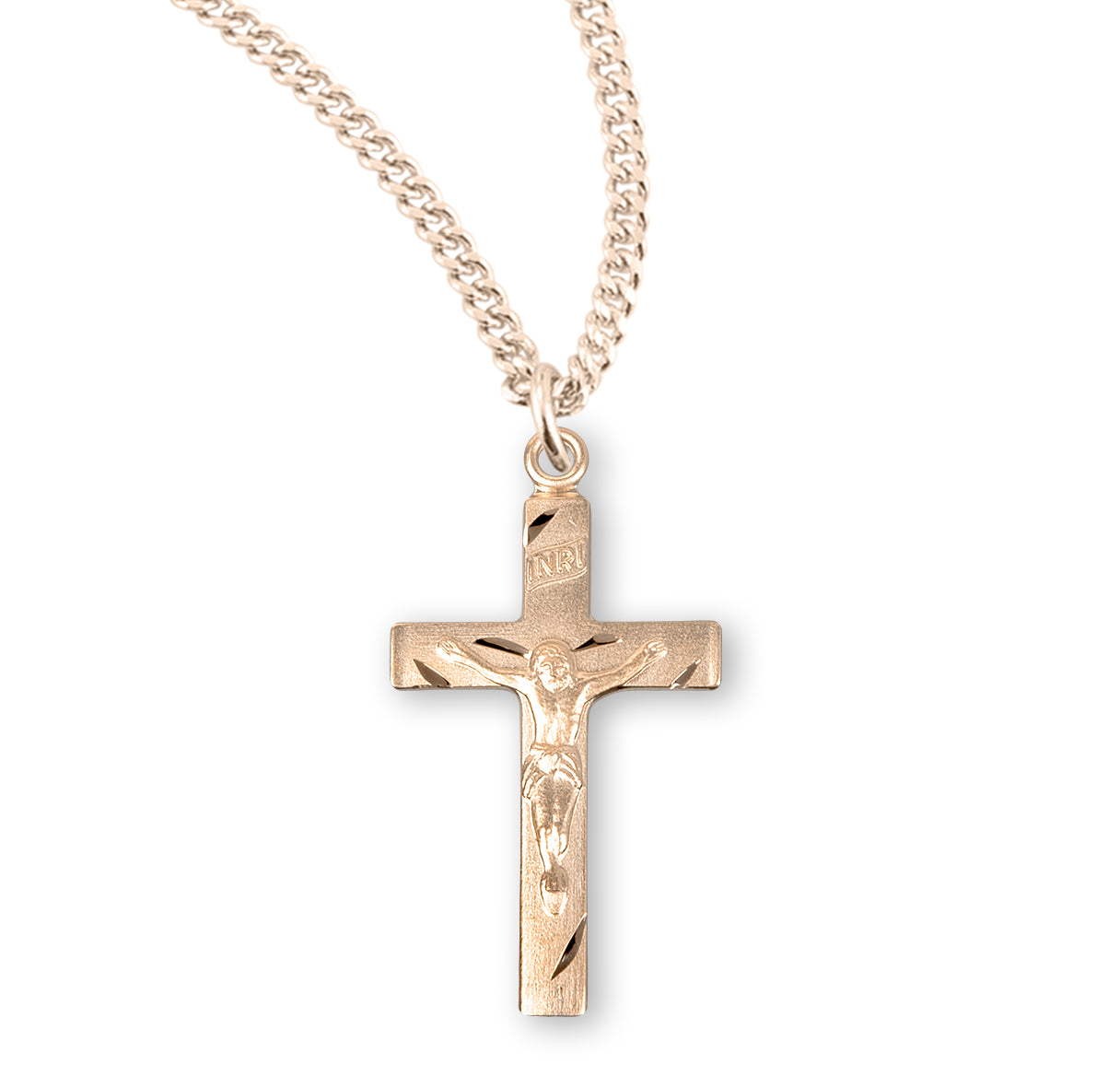 Basic Engraved Gold Over Sterling Silver Crucifix Necklace | 16kt Gold Plated .925 Silver