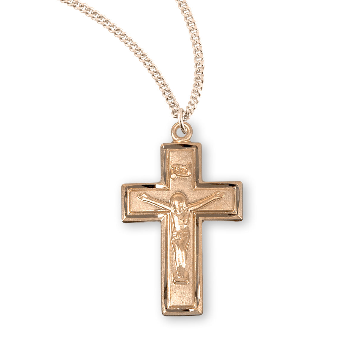 Gold Over Sterling Silver Wide Crucifix Necklace | 16kt Gold Plated .925 Silver