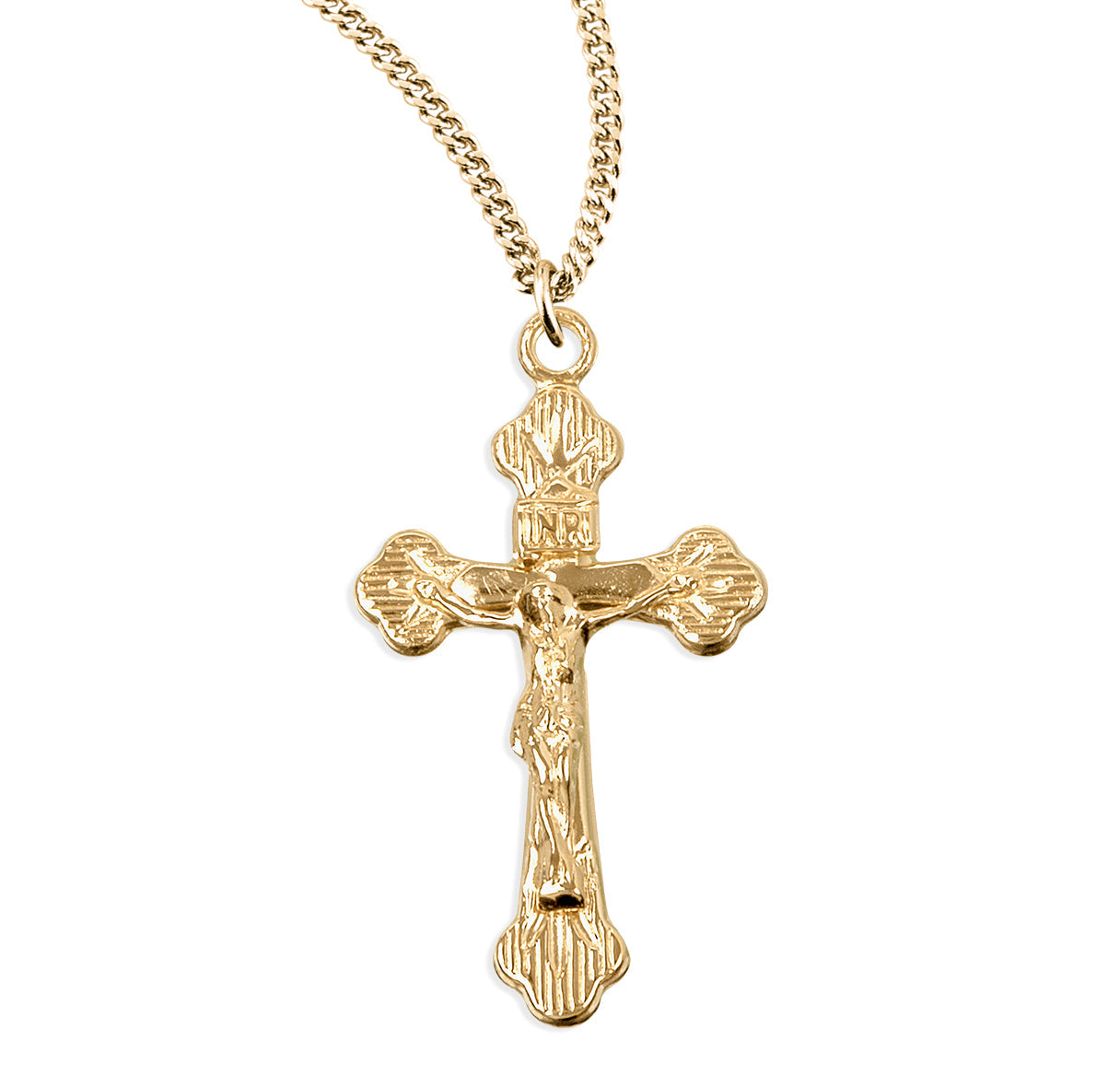 Flare Tipped Gold Over Sterling Silver Crucifix Necklace | 16kt Gold Plated .925 Silver