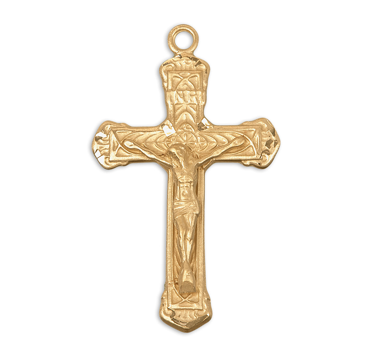 Intricate Lined Gold Over Sterling Silver Crucifix Necklace | 16kt Gold Plated .925 Silver