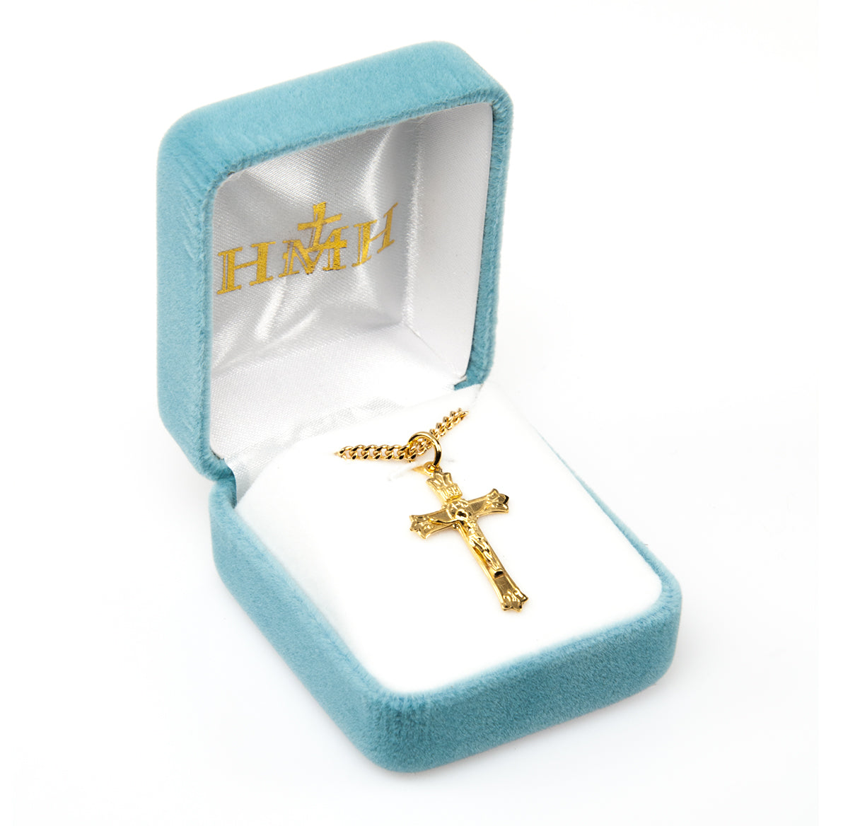 Triple Flare Tip Gold Over Sterling Silver Crucifix Necklace | 16kt Gold Plated .925 Silver