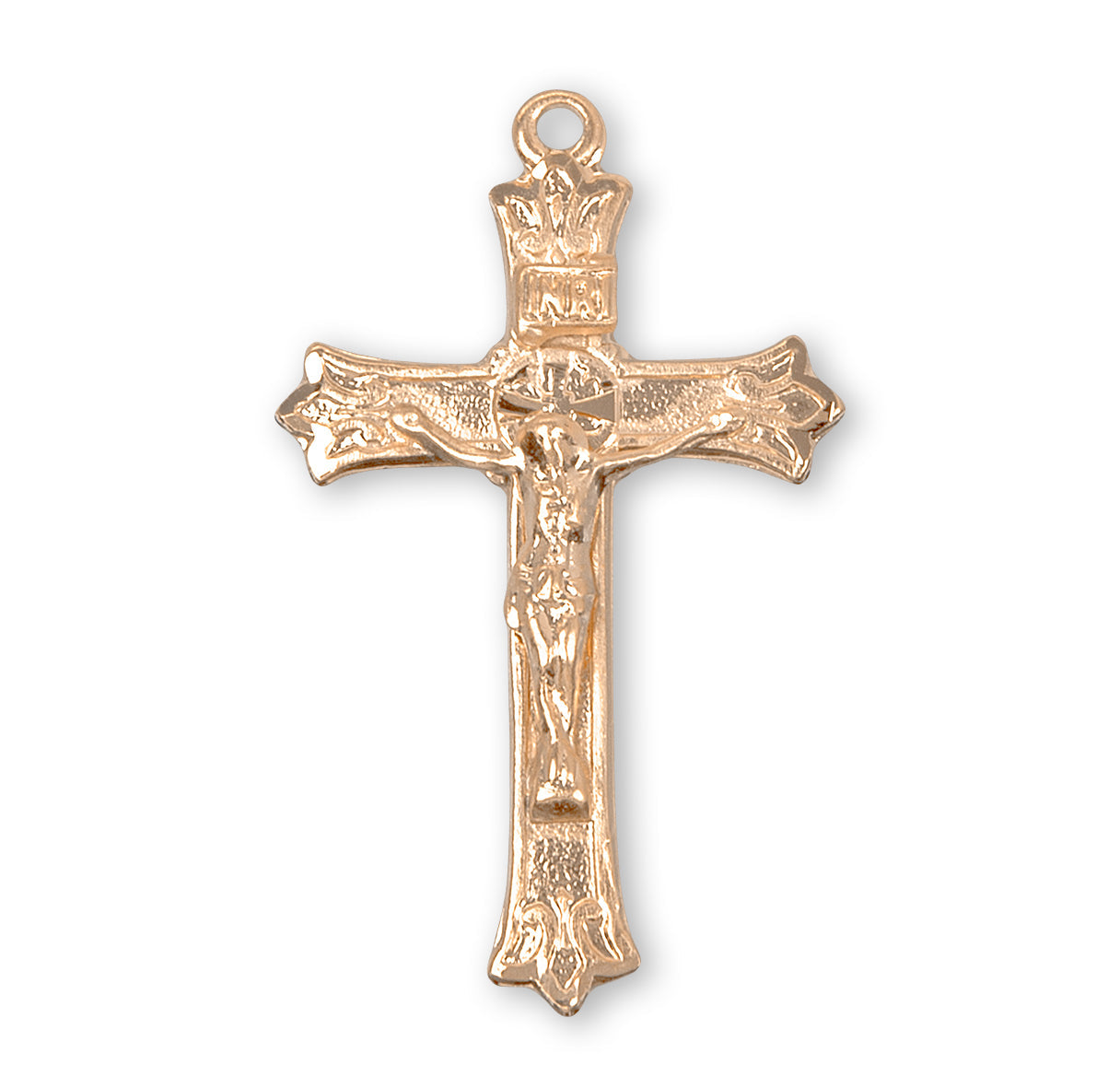 Triple Flare Tip Gold Over Sterling Silver Crucifix Necklace | 16kt Gold Plated .925 Silver