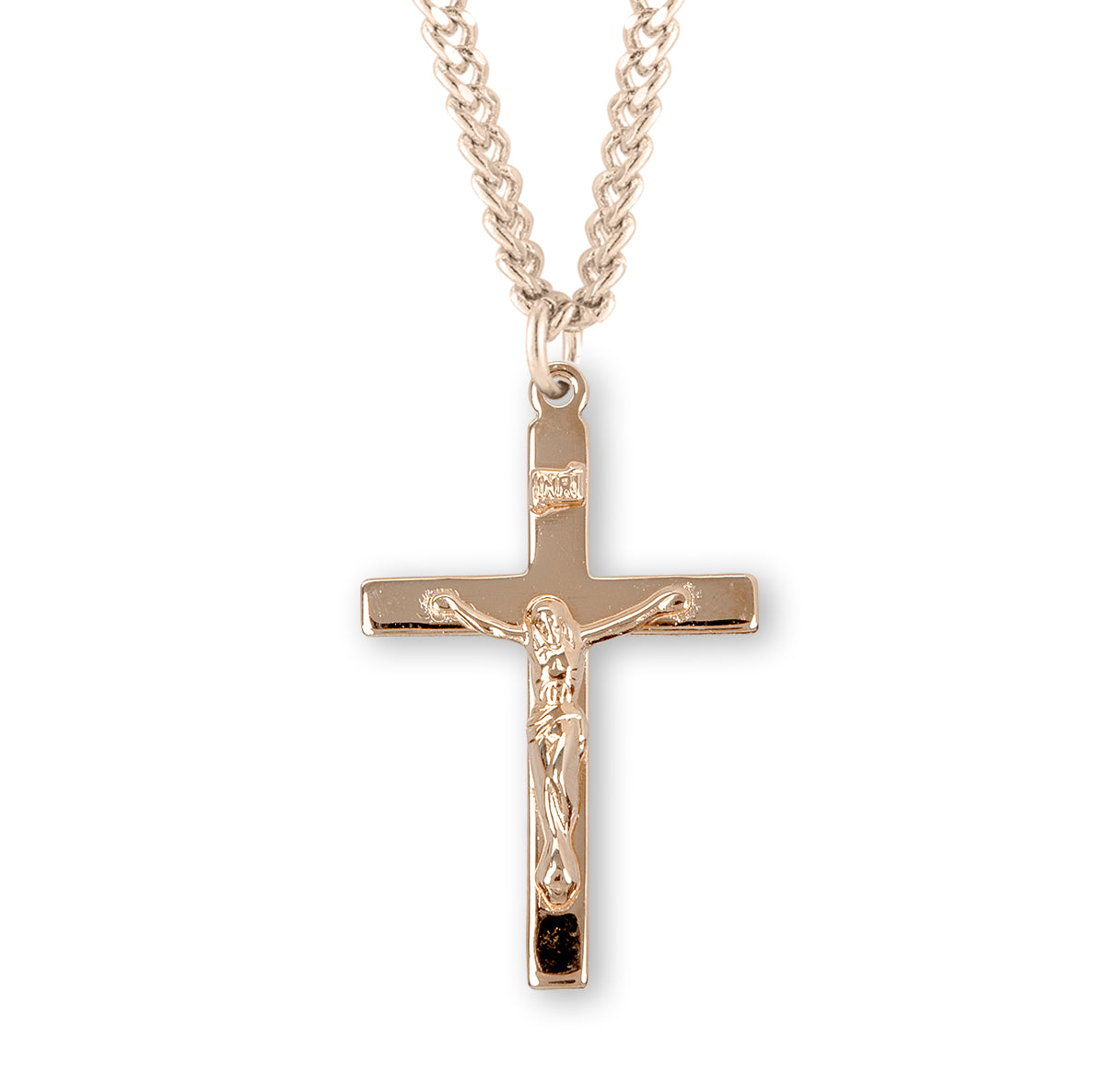 Gold Over Sterling Silver High Polished Crucifix Necklace | 16kt Gold Plated .925 Silver