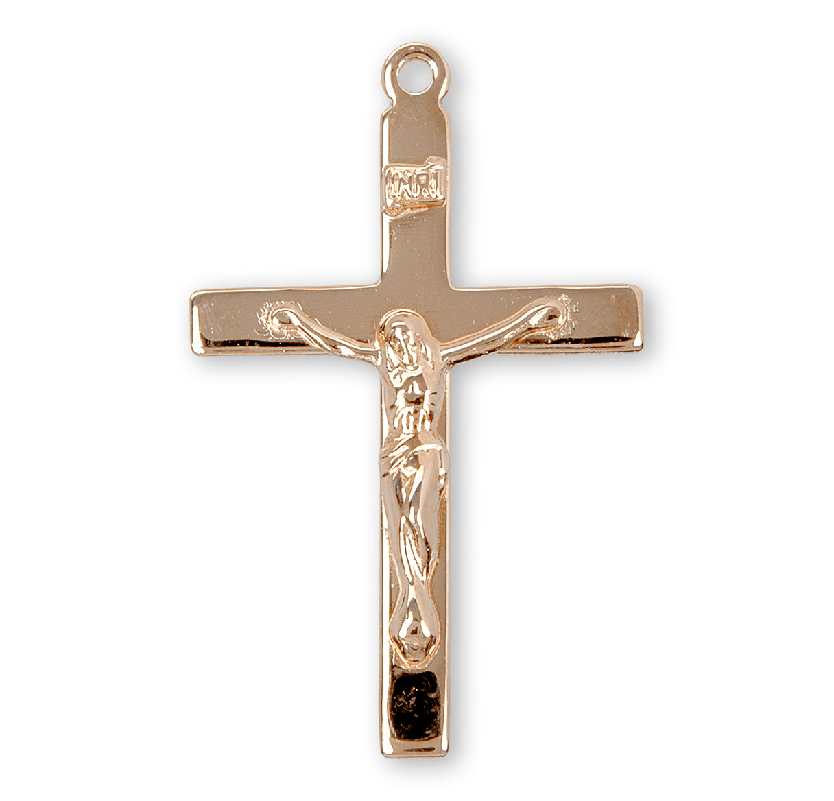 Gold Over Sterling Silver High Polished Crucifix Necklace | 16kt Gold Plated .925 Silver
