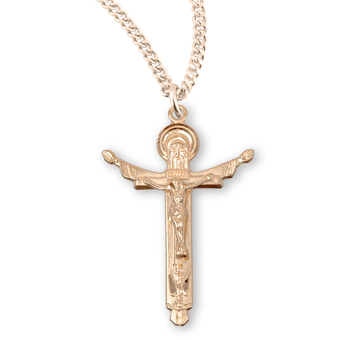 Holy Trinity Gold Over Sterling Silver Crucifix Necklace | 16kt Gold Plated .925 Silver
