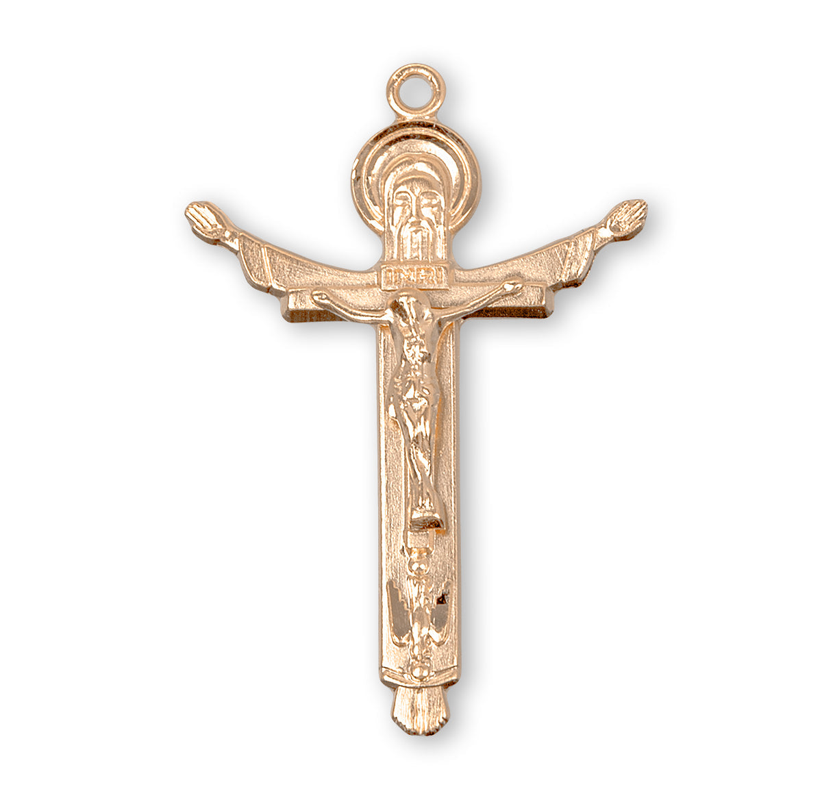 Holy Trinity Gold Over Sterling Silver Crucifix Necklace | 16kt Gold Plated .925 Silver