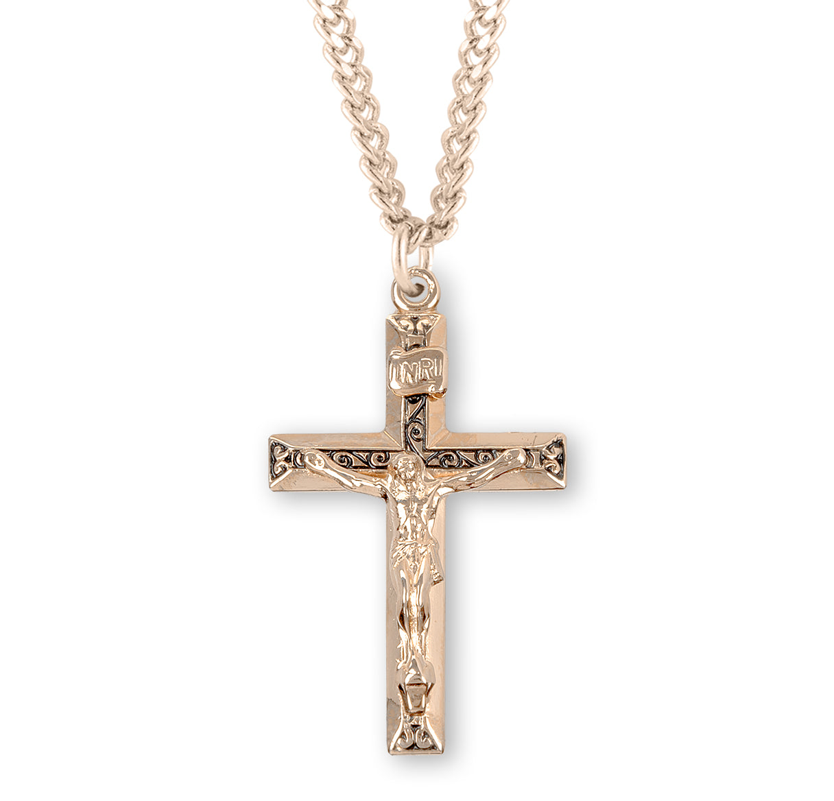 Gold Over Sterling Silver High Polished Crucifix Necklace | 16kt Gold Plated .925 Silver