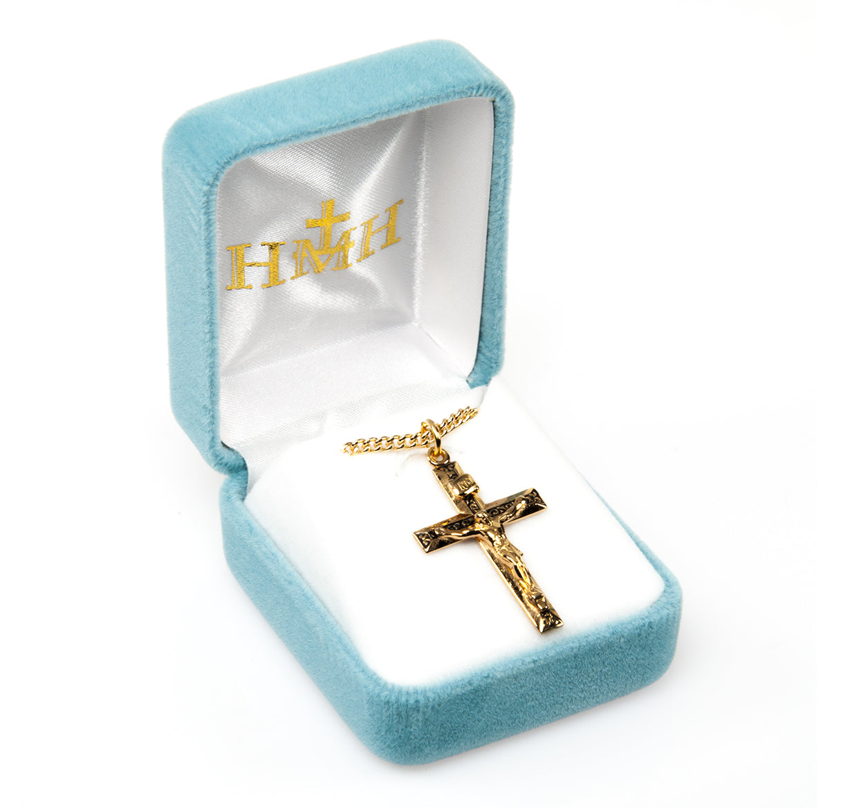Gold Over Sterling Silver High Polished Crucifix Necklace | 16kt Gold Plated .925 Silver