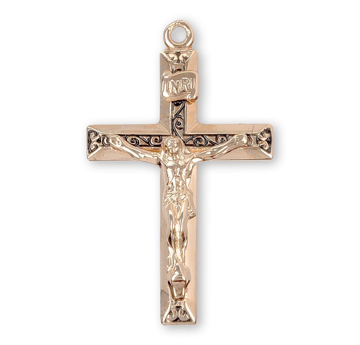 Gold Over Sterling Silver High Polished Crucifix Necklace | 16kt Gold Plated .925 Silver