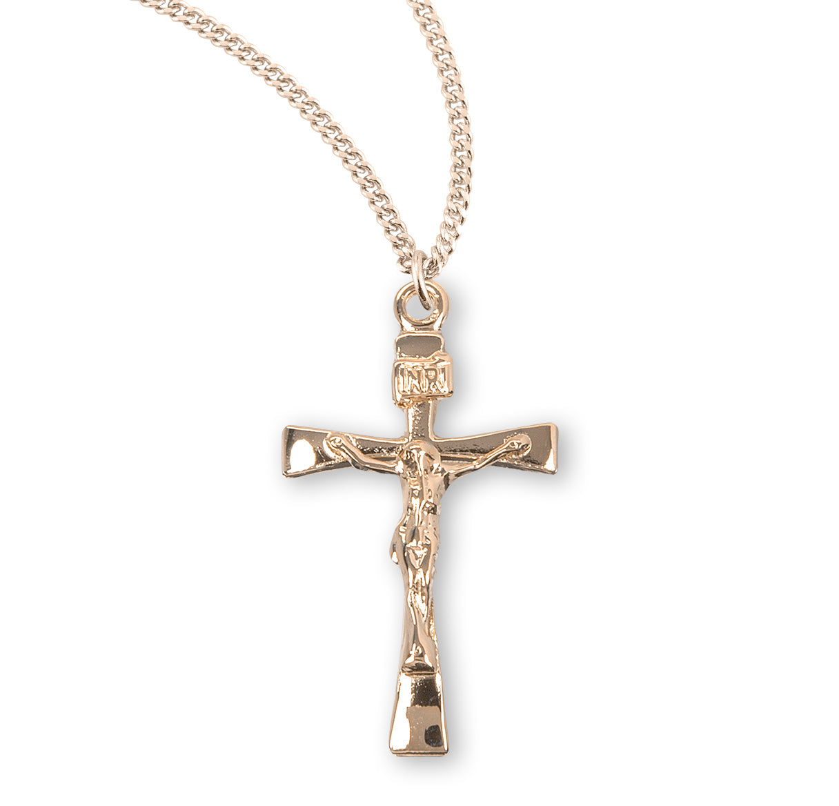 Gold Over Sterling Silver Narrow Crucifix Necklace | 16kt Gold Plated .925 Silver
