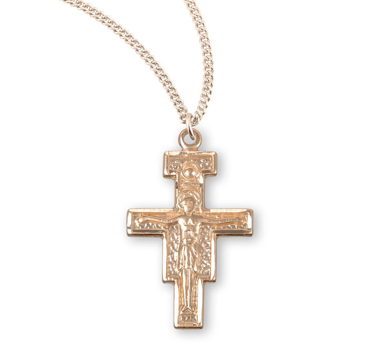 San Damiano Gold Over Sterling Silver Crucifix Necklace | 16kt Gold Plated .925 Silver