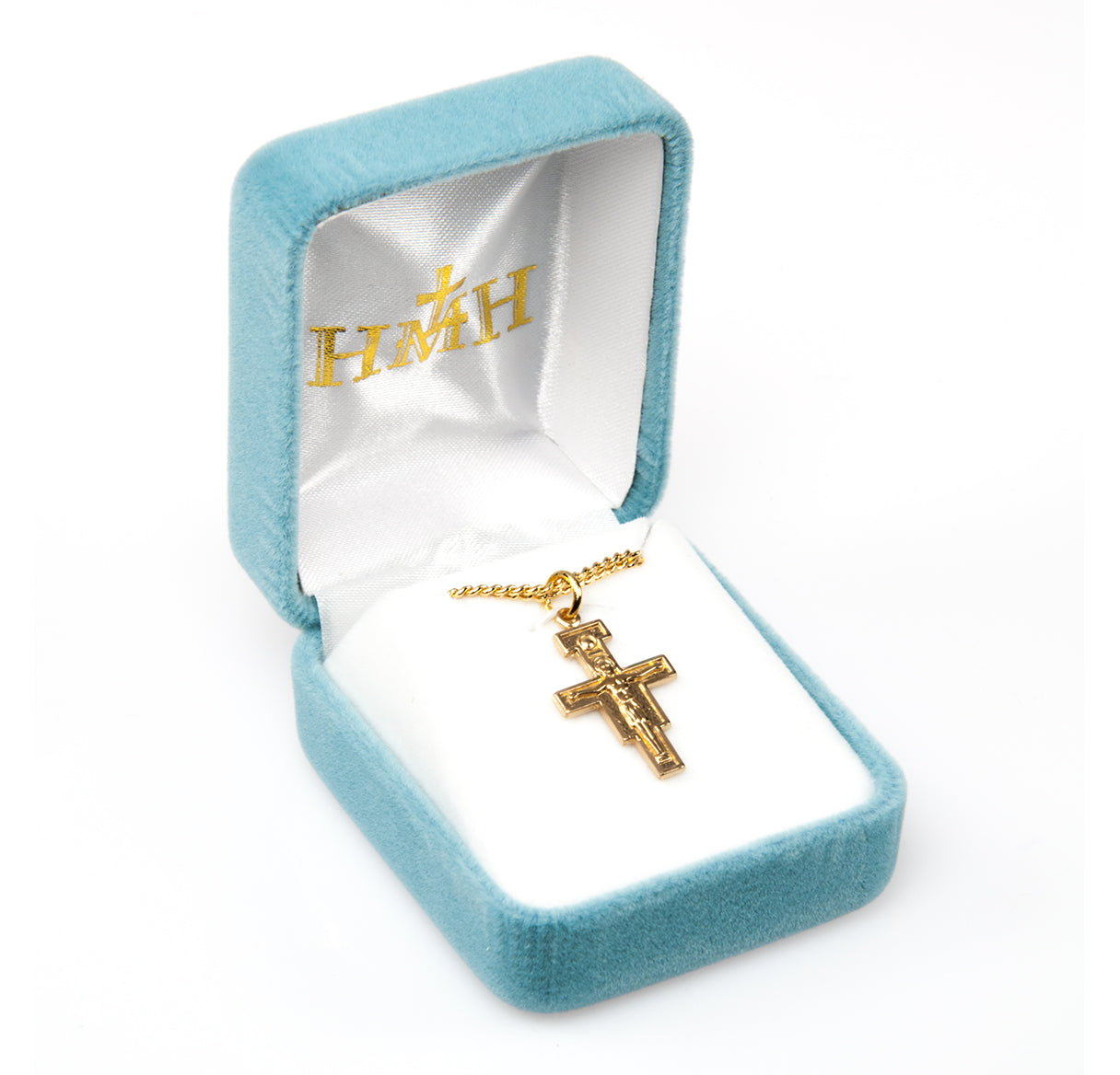 San Damiano Gold Over Sterling Silver Crucifix Necklace | 16kt Gold Plated .925 Silver