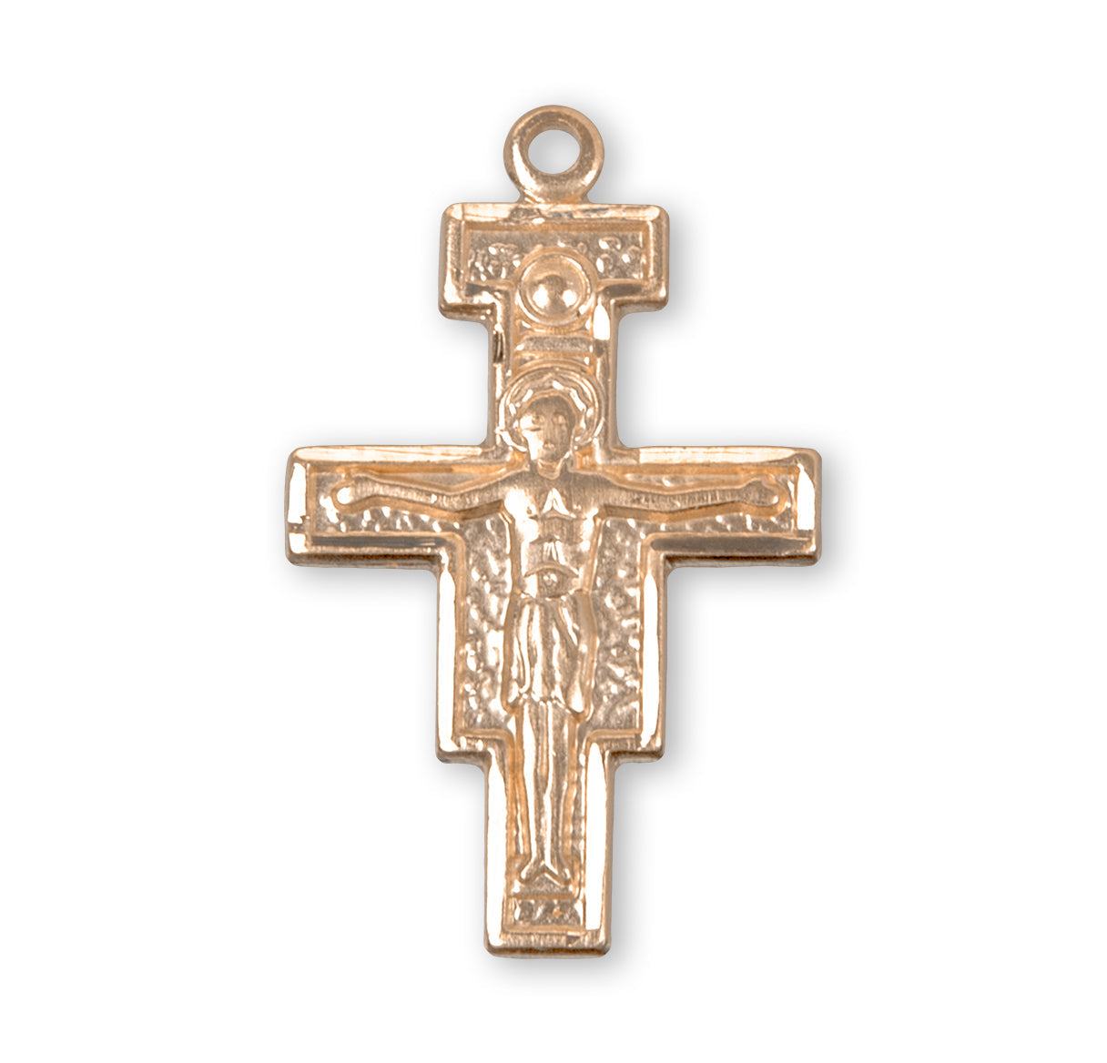 San Damiano Gold Over Sterling Silver Crucifix Necklace | 16kt Gold Plated .925 Silver