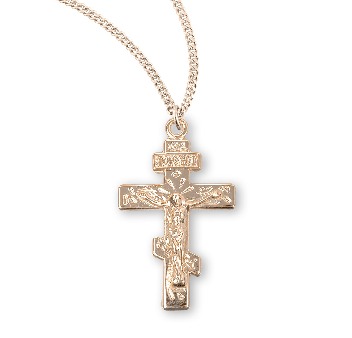Byzantine Gold Over Sterling Silver Crucifix Necklace | 16kt Gold Plated .925 Silver
