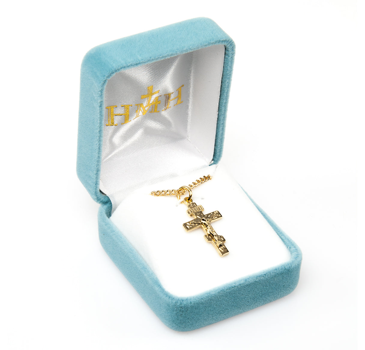 Byzantine Gold Over Sterling Silver Crucifix Necklace | 16kt Gold Plated .925 Silver