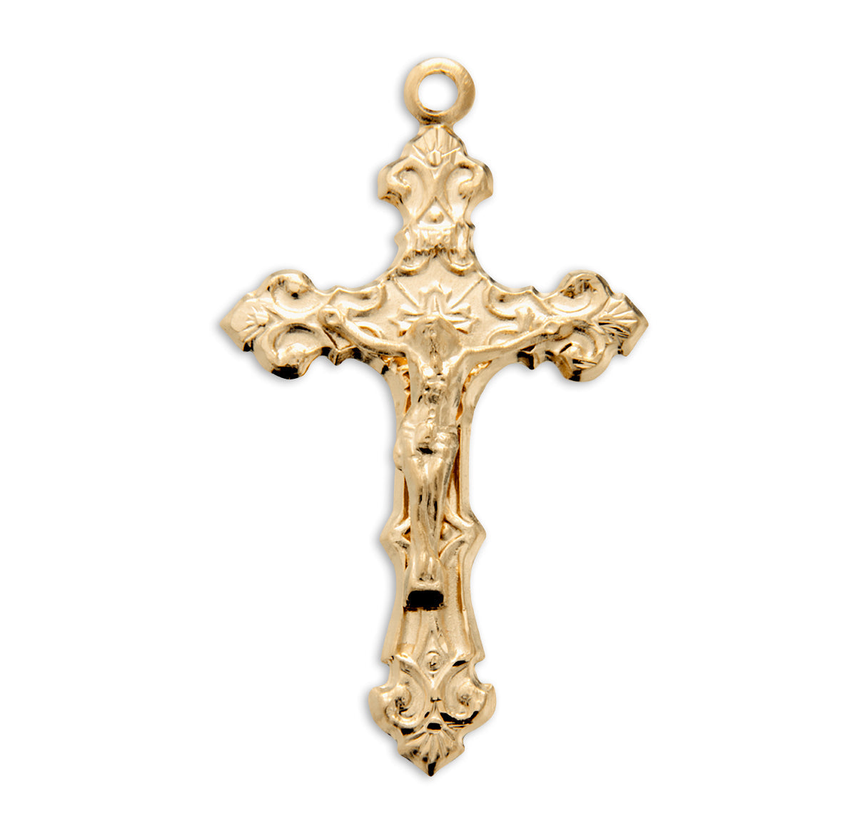 Gold Over Sterling Silver Fancy Filigree Crucifix Necklace | 16kt Gold Plated .925 Silver