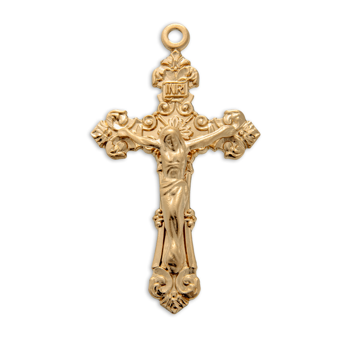 Gold Over Sterling Silver Fancy Filigree Crucifix Necklace | 16kt Gold Plated .925 Silver