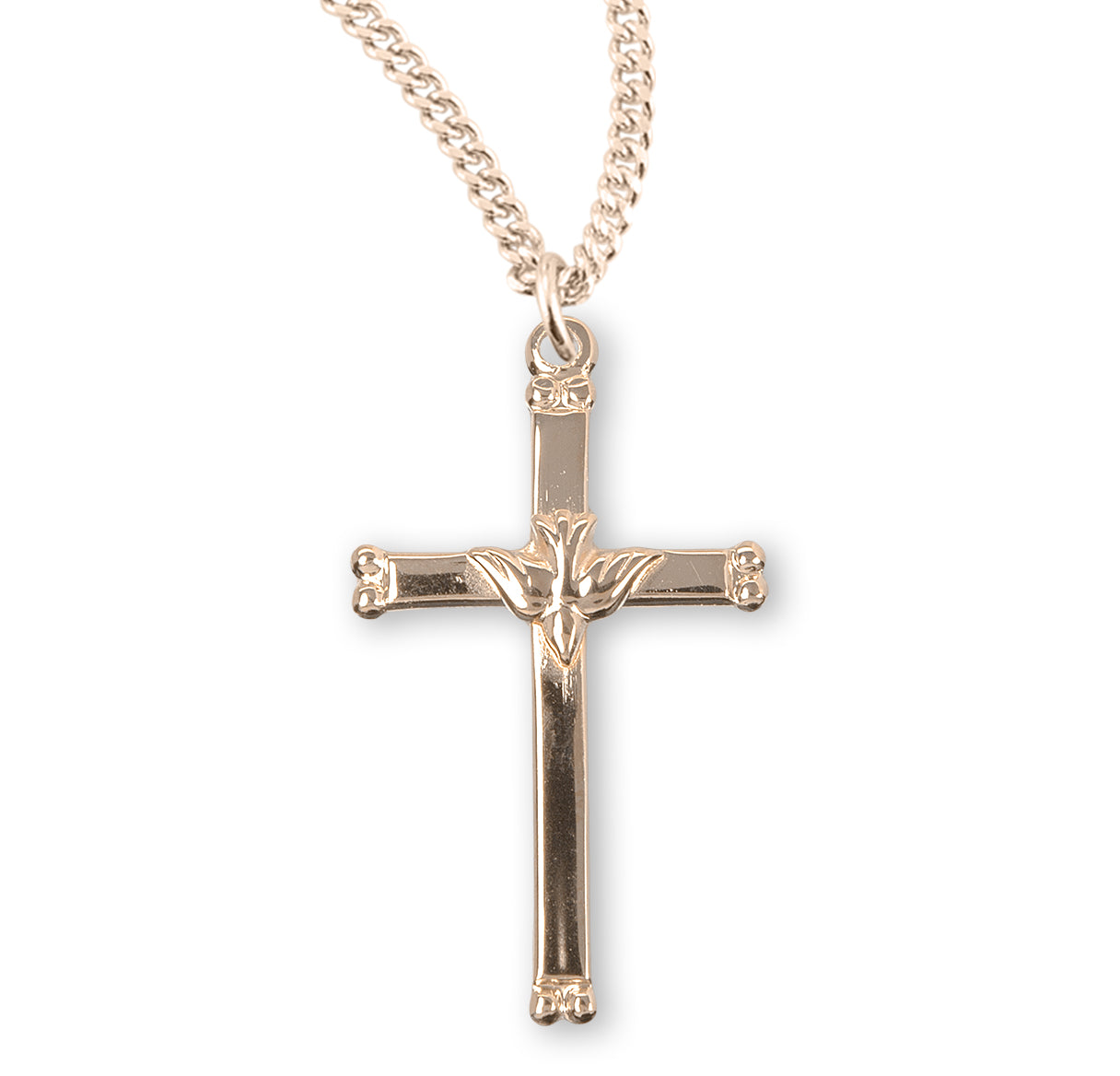 Gold Over Sterling Silver Cross with Holy Spirit Necklace | 16kt Gold Plated .925 Silver