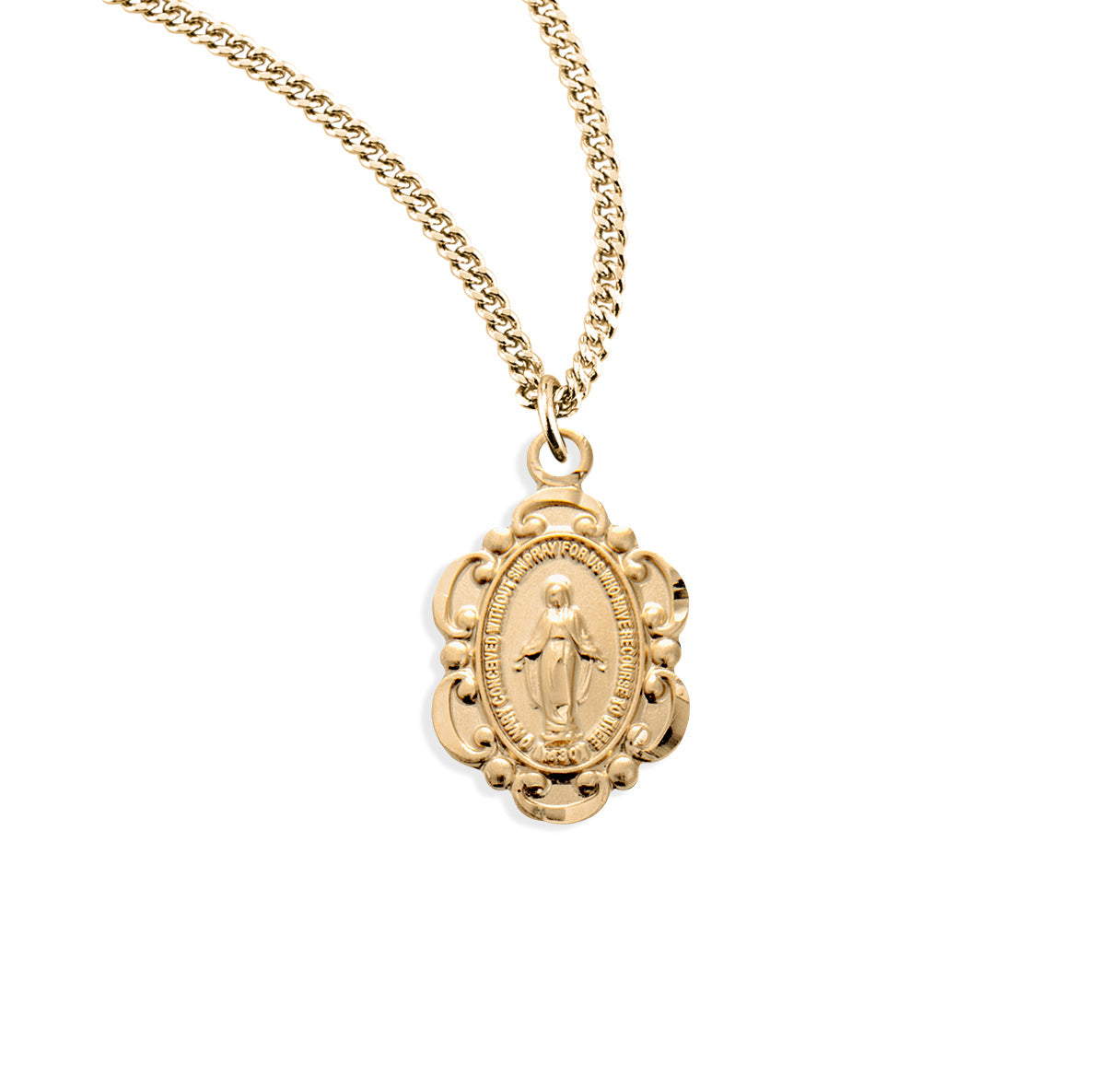 Gold Over Sterling Silver Oval Miraculous Medal Necklace | 16kt Gold Plated .925 Silver