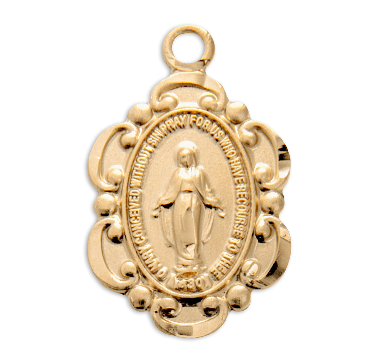 Gold Over Sterling Silver Oval Miraculous Medal Necklace | 16kt Gold Plated .925 Silver