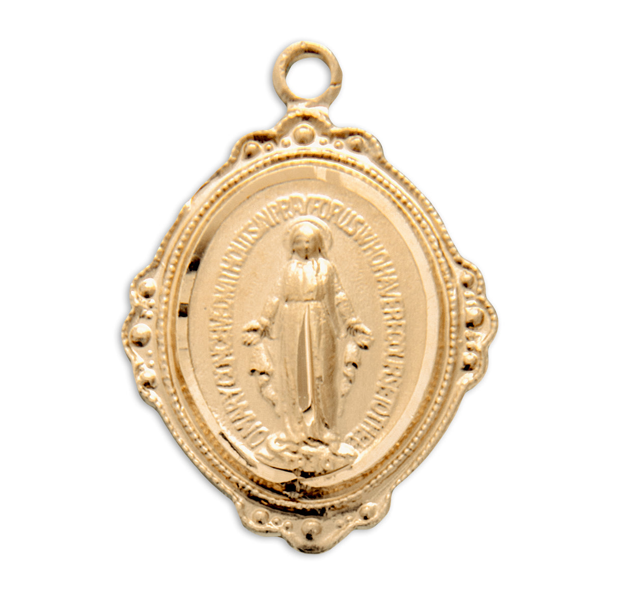 Gold Over Sterling Silver Miraculous Medal with Fancy Border Necklace | 16kt Gold Plated .925 Silver