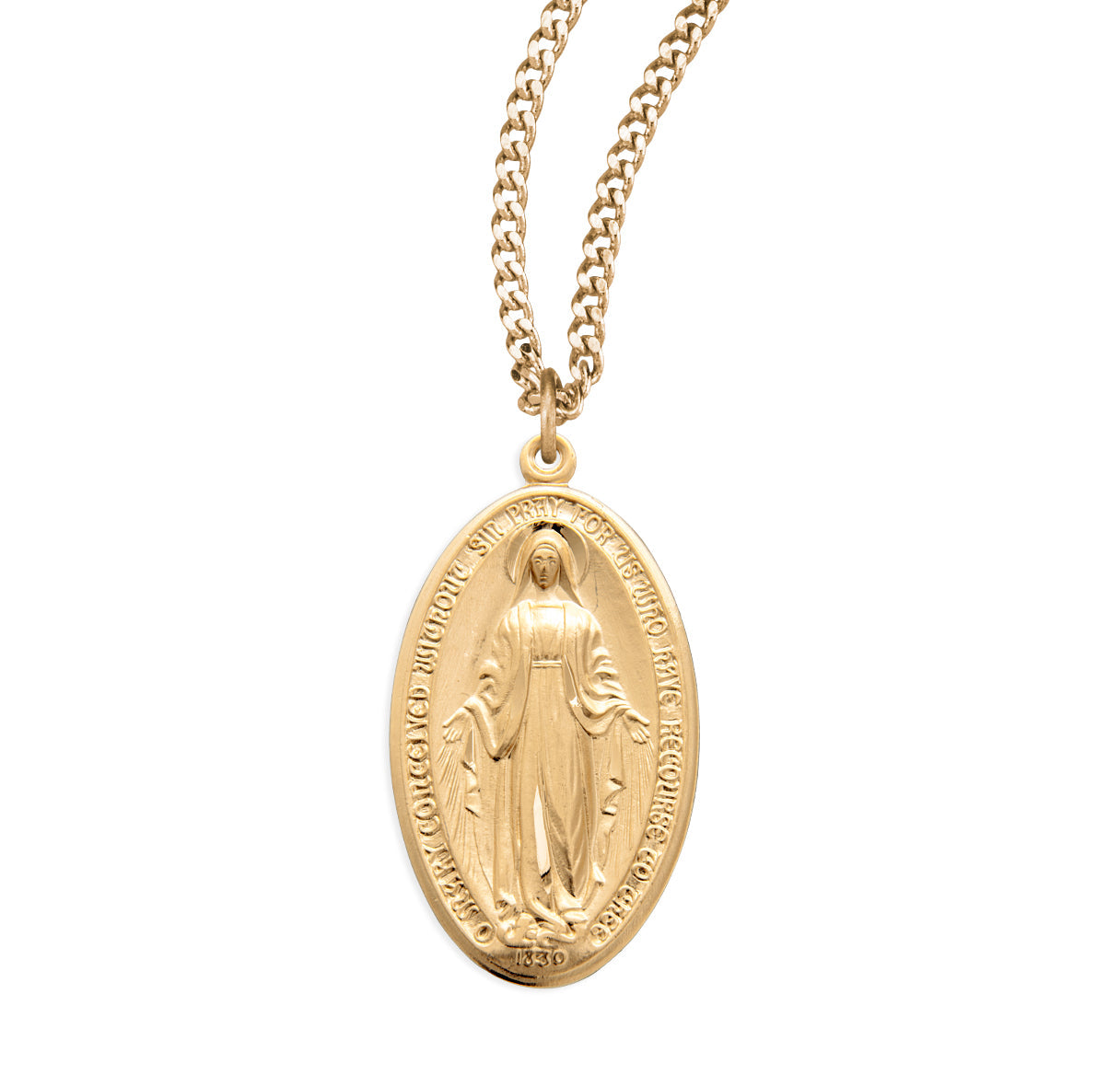 Gold Over Sterling Silver Oval Miraculous Medal Necklace | 16kt Gold Plated .925 Silver