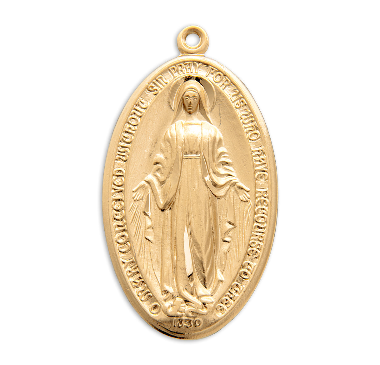Gold Over Sterling Silver Oval Miraculous Medal Necklace | 16kt Gold Plated .925 Silver