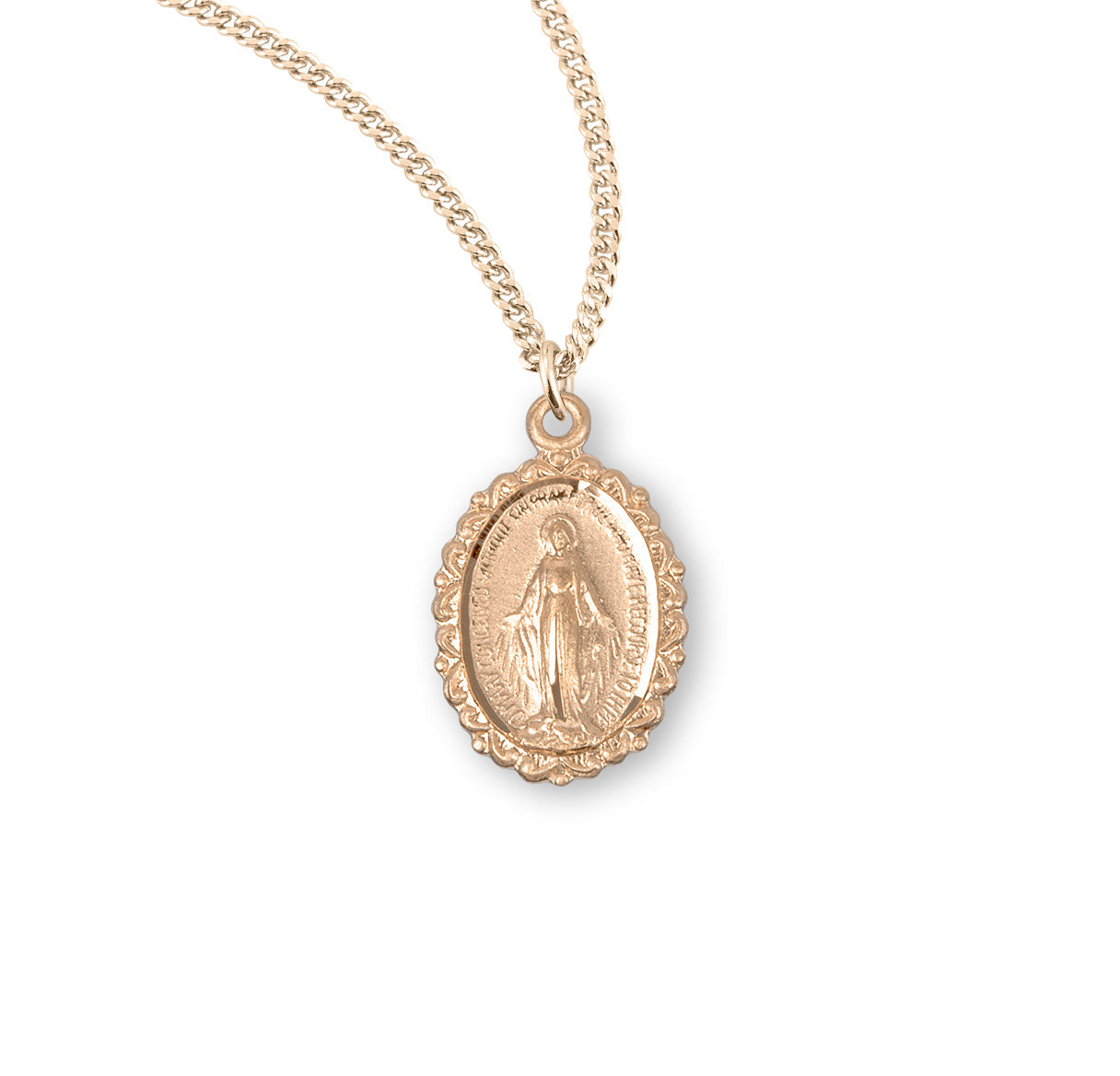 Gold Over Sterling Silver Oval Miraculous Medal Necklace | 16kt Gold Plated .925 Silver