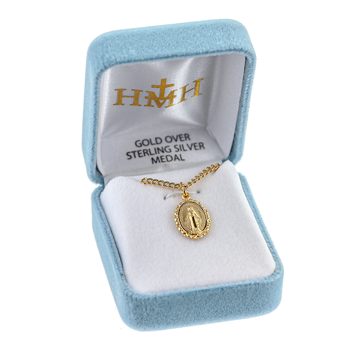 Gold Over Sterling Silver Oval Miraculous Medal Necklace | 16kt Gold Plated .925 Silver