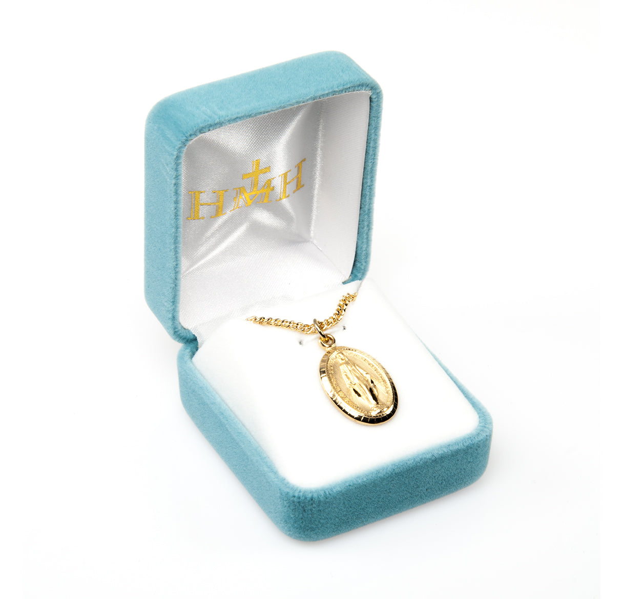 Gold Over Sterling Silver Oval Miraculous Medal Necklace | 16kt Gold Plated .925 Silver