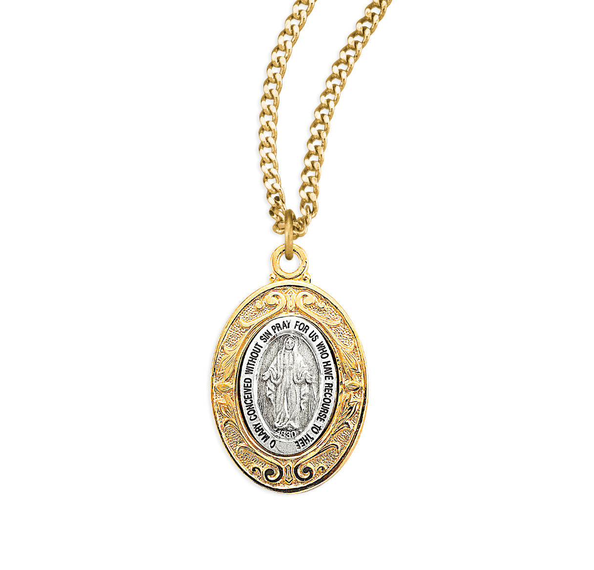 Sterling Silver Oval Miraculous Medal Necklace | .925 Silver