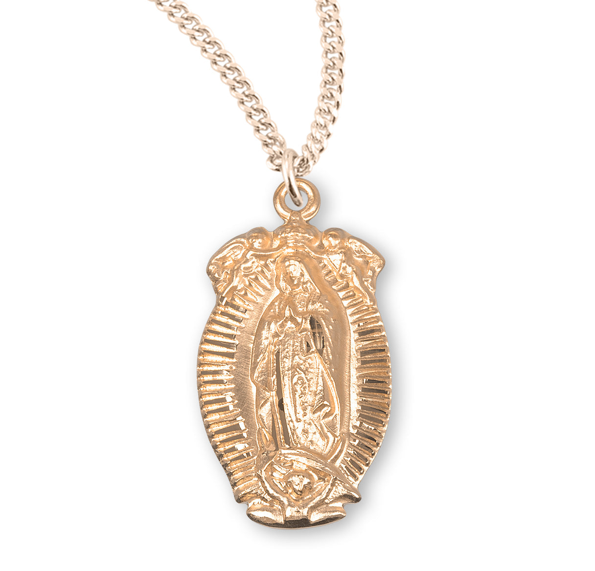 Gold Over Sterling Silver Our Lady of Guadalupe Medal Necklace | 16kt Gold Plated .925 Silver
