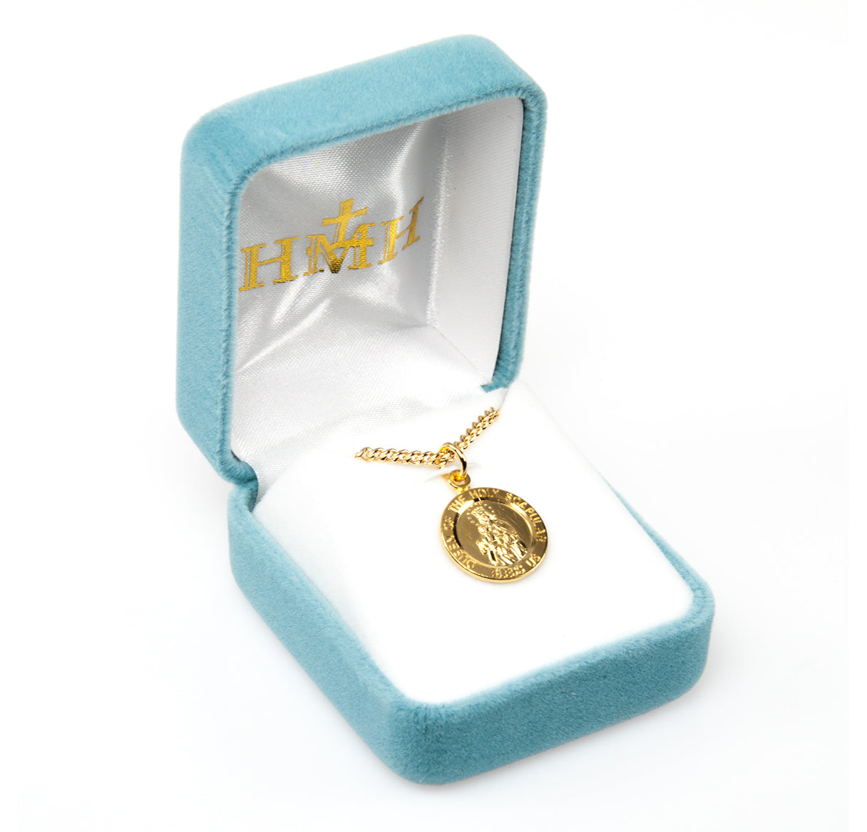 Holy Scapular Round Double Sided Gold Over Sterling Silver Medal Necklace | 16kt Gold Plated .925 Silver