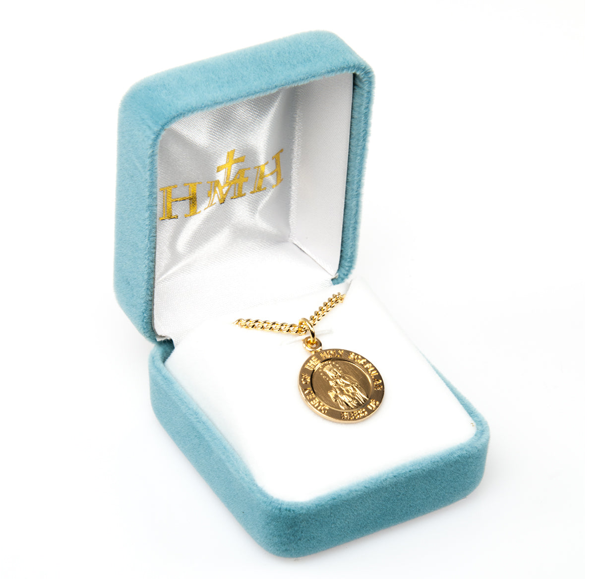 Holy Scapular Round Double Sided Gold Over Sterling Silver Medal Necklace | 16kt Gold Plated .925 Silver