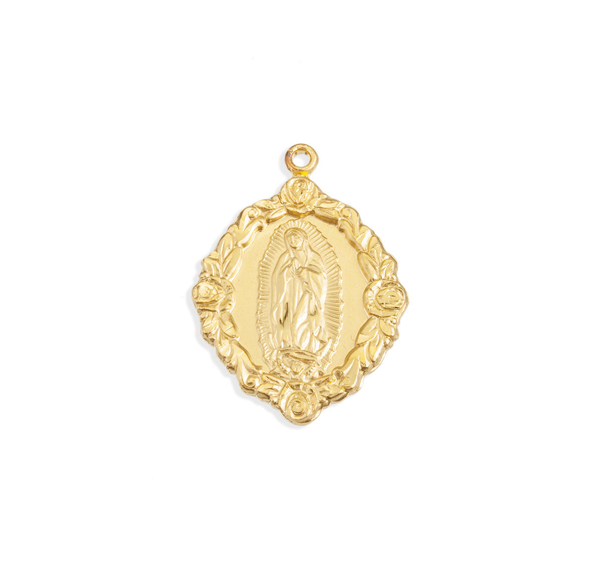 Gold Over Sterling Silver OL Guadalupe Pendant with Rose Border | 16kt Gold Plated .925 Silver