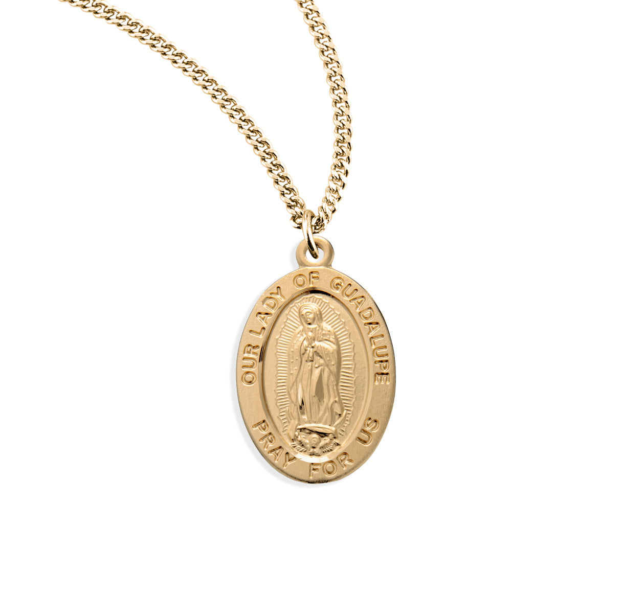 Our Lady of Guadalupe Oval Gold Over Sterling Silver Medal Necklace | 16kt Gold Plated .925 Silver