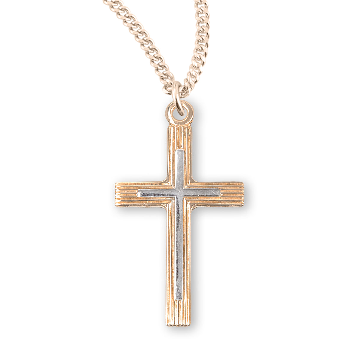 Two-Tone Gold Over Sterling Silver Cross Necklace | 16kt Gold Plated .925 Silver