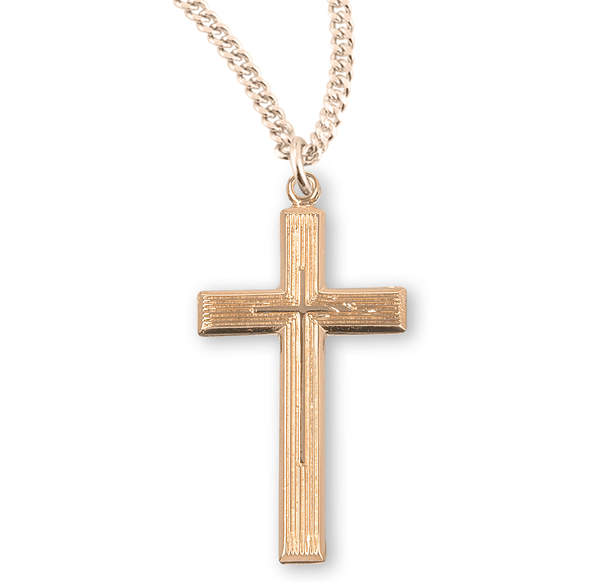 Gold Over Sterling Silver Cross with a High Polished Inlayed Cross Necklace | 16kt Gold Plated .925 Silver