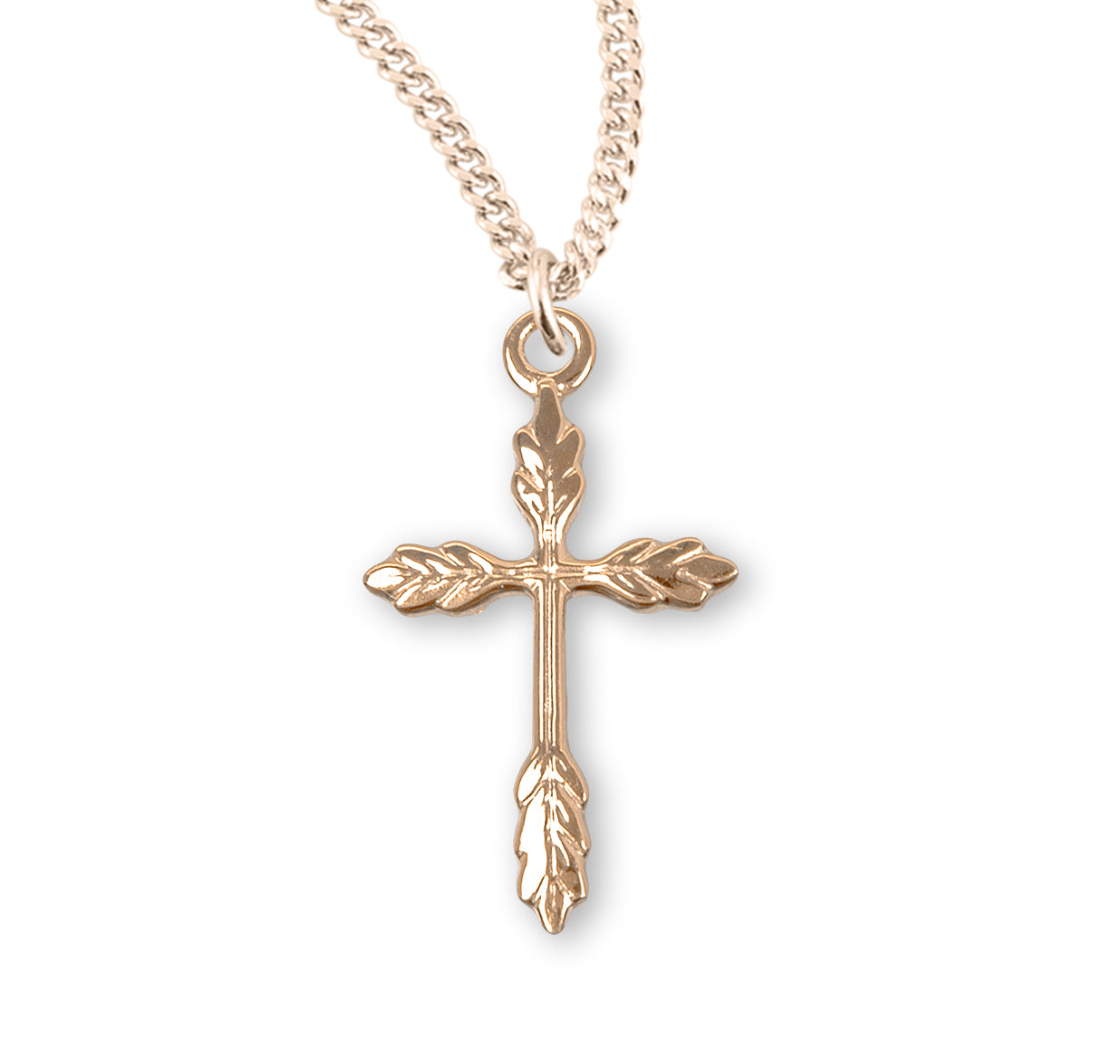 Gold Over Sterling Silver Wheat Cross Necklace | 16kt Gold Plated .925 Silver