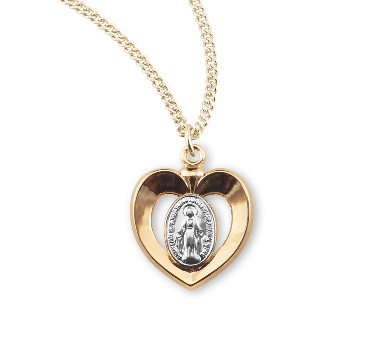 Gold Over Sterling Silver Two-Tone Miraculous Medal Necklace | 16kt Gold Plated .925 Silver