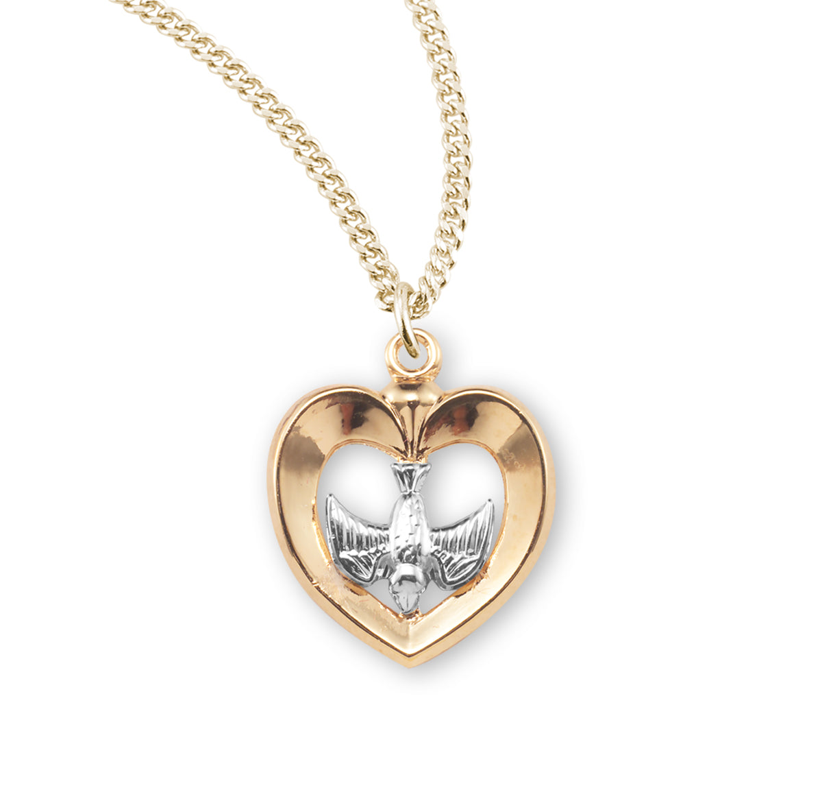 Holy Spirit Gold Over Sterling Silver Two-Tone Medal Necklace | 16kt Gold Plated .925 Silver
