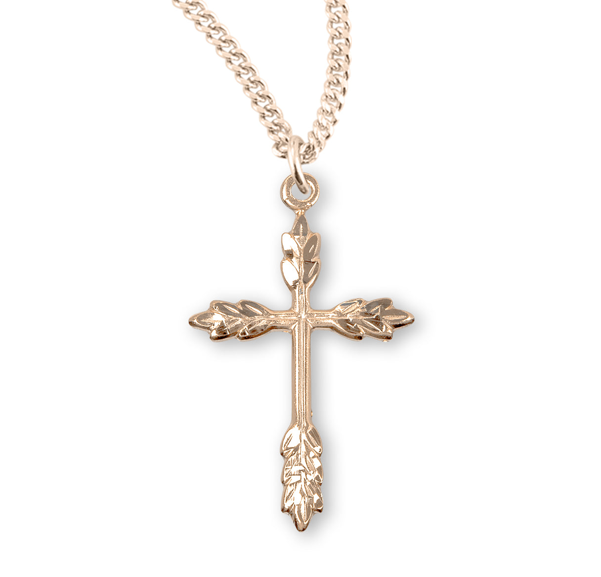 Gold Over Sterling Silver Wheat Cross Necklace | 16kt Gold Plated .925 Silver