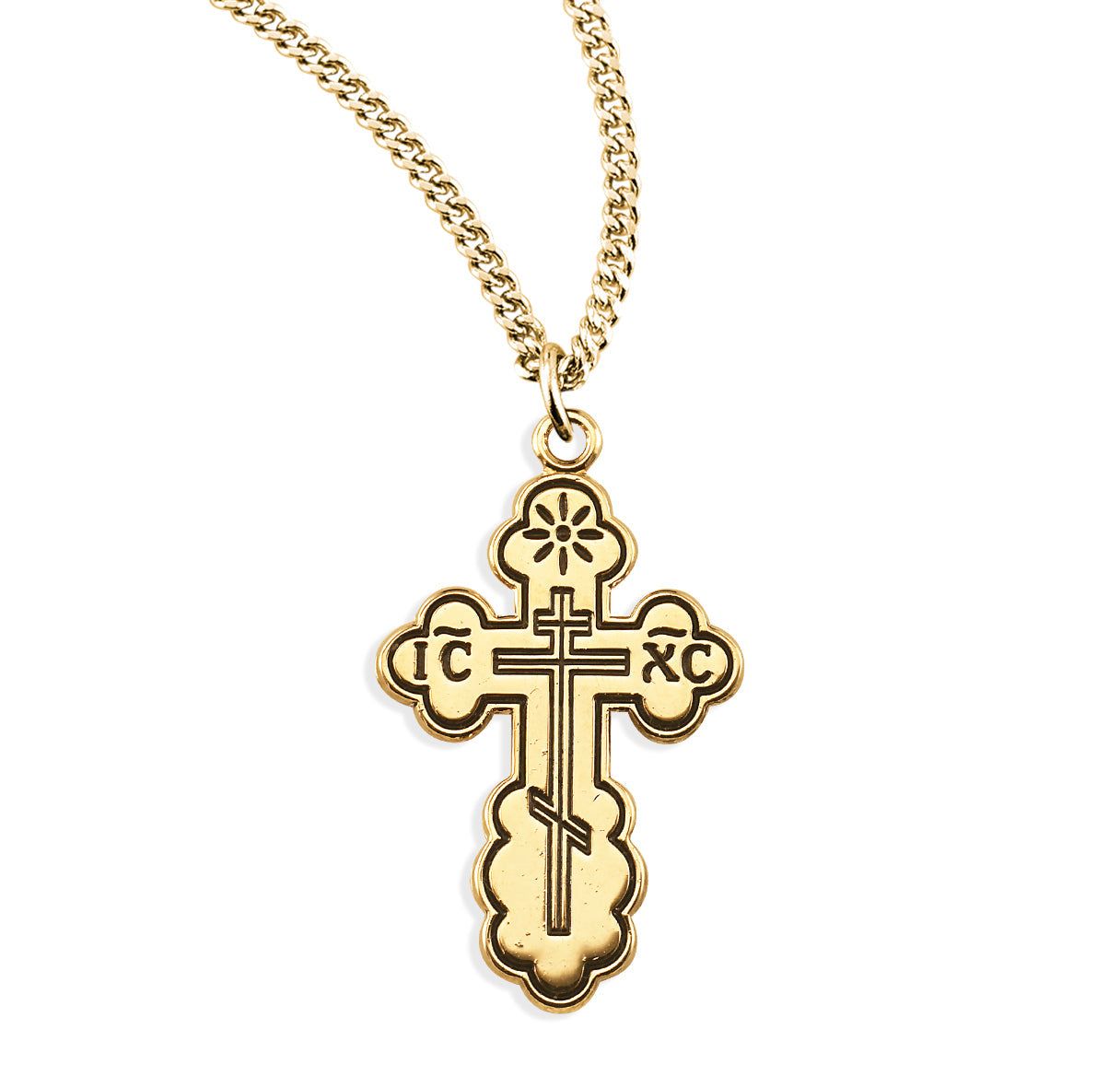 Gold Over Sterling Silver "Byzantine" Style Cross with Black Enamel Necklace | 16kt Gold Plated .925 Silver