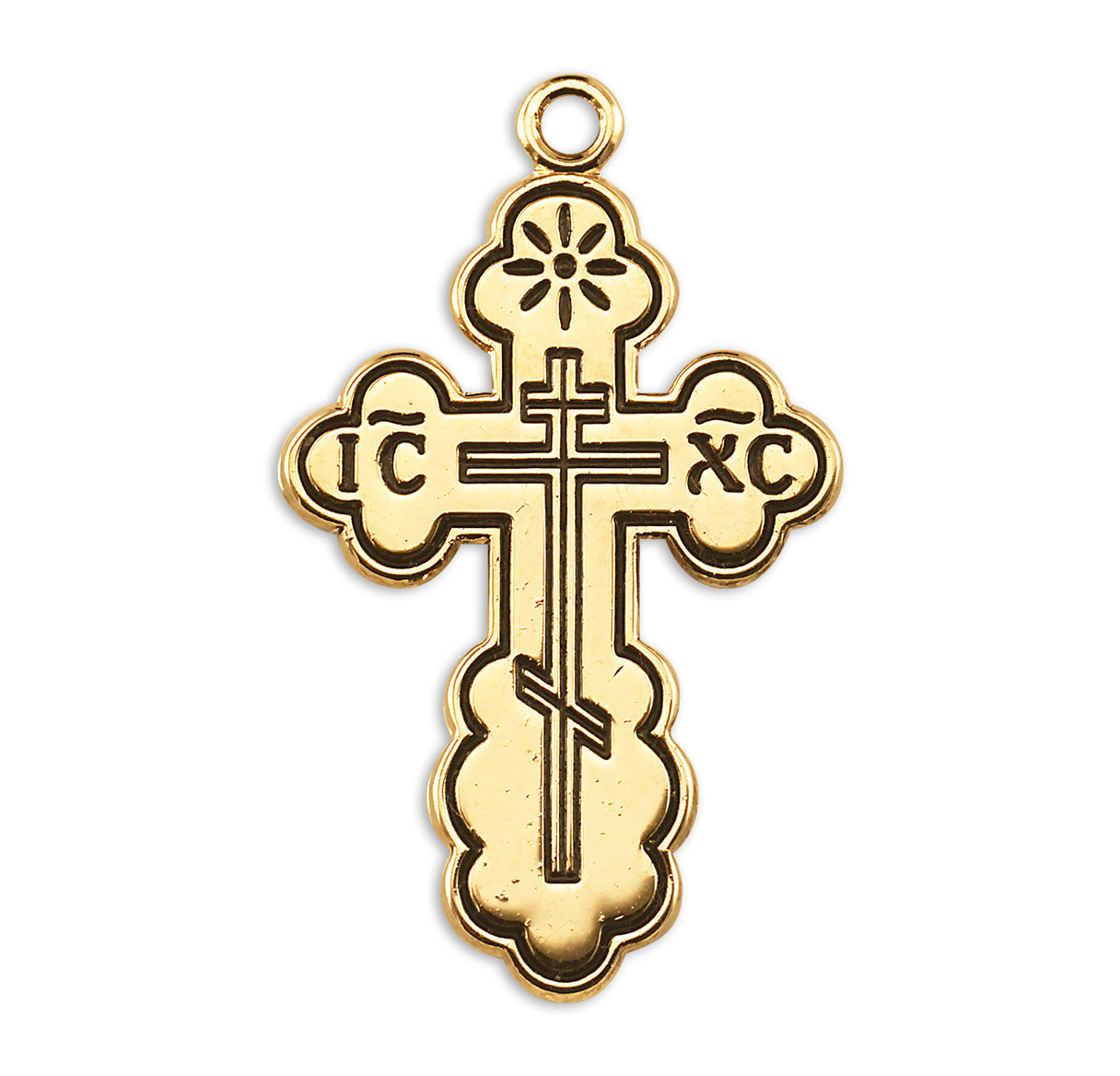 Gold Over Sterling Silver "Byzantine" Style Cross with Black Enamel Necklace | 16kt Gold Plated .925 Silver